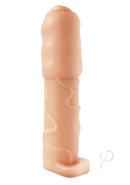 Natural Realskin Vibrating Uncircumcised Penis Extender With Scrotum Ring - Vanilla